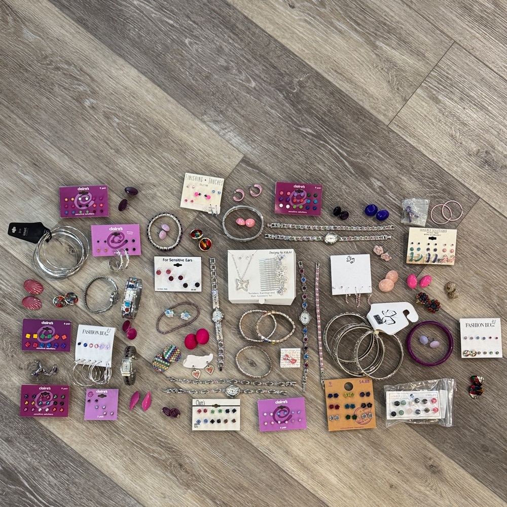 Lot#13 Mixed Brands 63 Vibrant Pieces of Jewelry-Pink, Silver, Purple